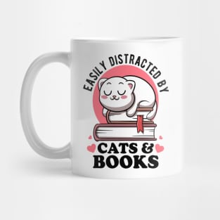 Easily Distracted By Cats & Books Lover Avid Reader Bookworm Mug